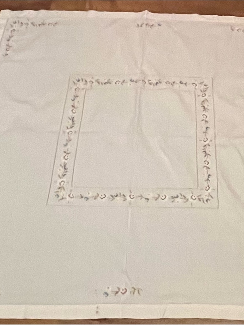 Classic White Cross Stitch Tablecloth with Delicate Floral Border Girly Dainty